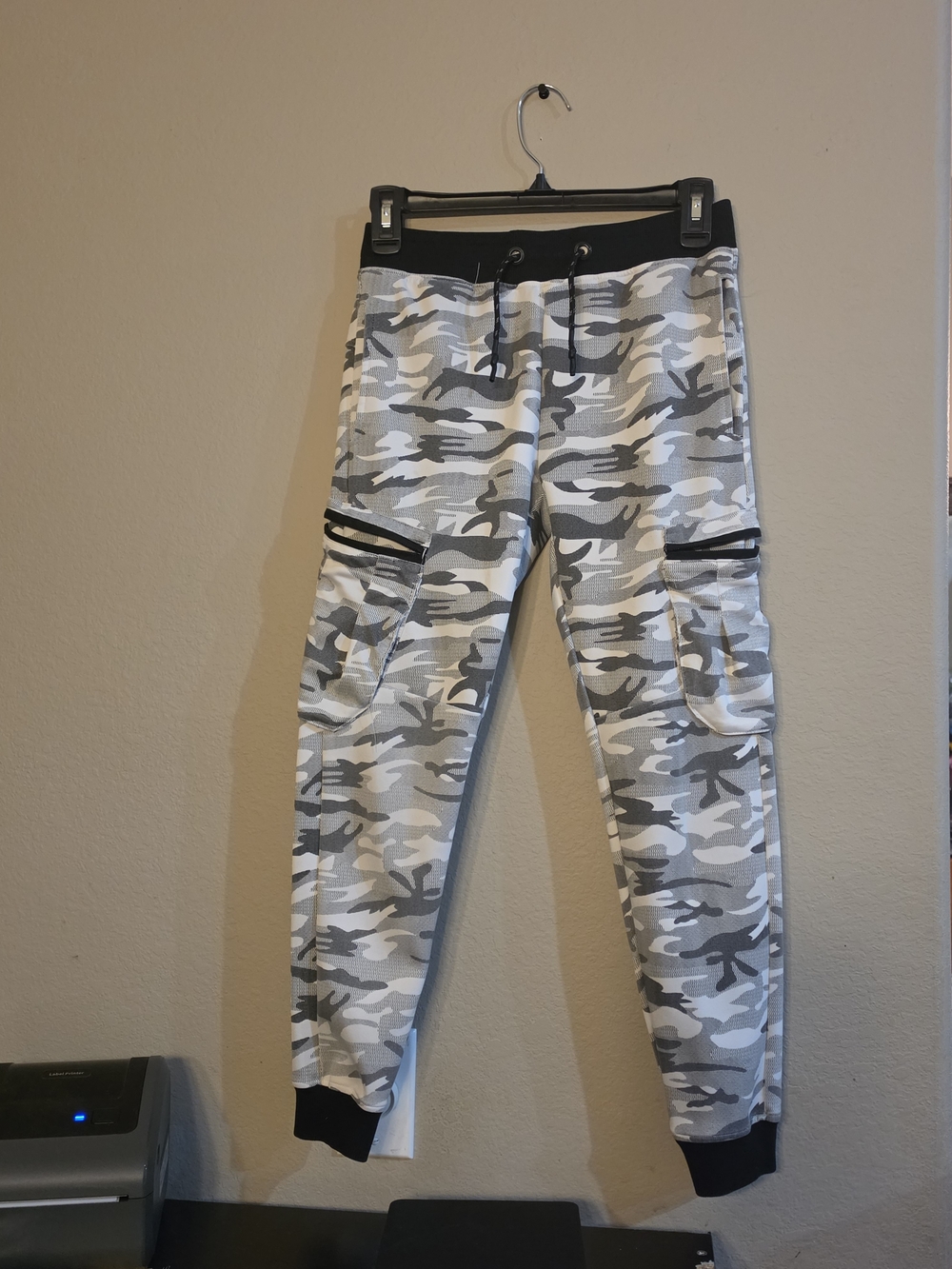 Kids Gray Camo Cargo Joggers with Black Waistband